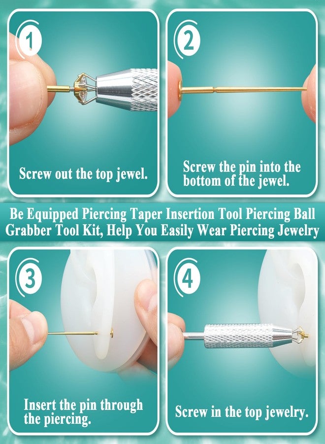 طقم أقراط مرصعة مسطحة الظهر مقاس 16G للنساء والرجال - مجوهرات ثقب الأنف من الفولاذ الجراحي المضاد للحساسية بخيط داخلي - مزودة بأداة التقاط كرة الثقب (ذهبية) - Image 5